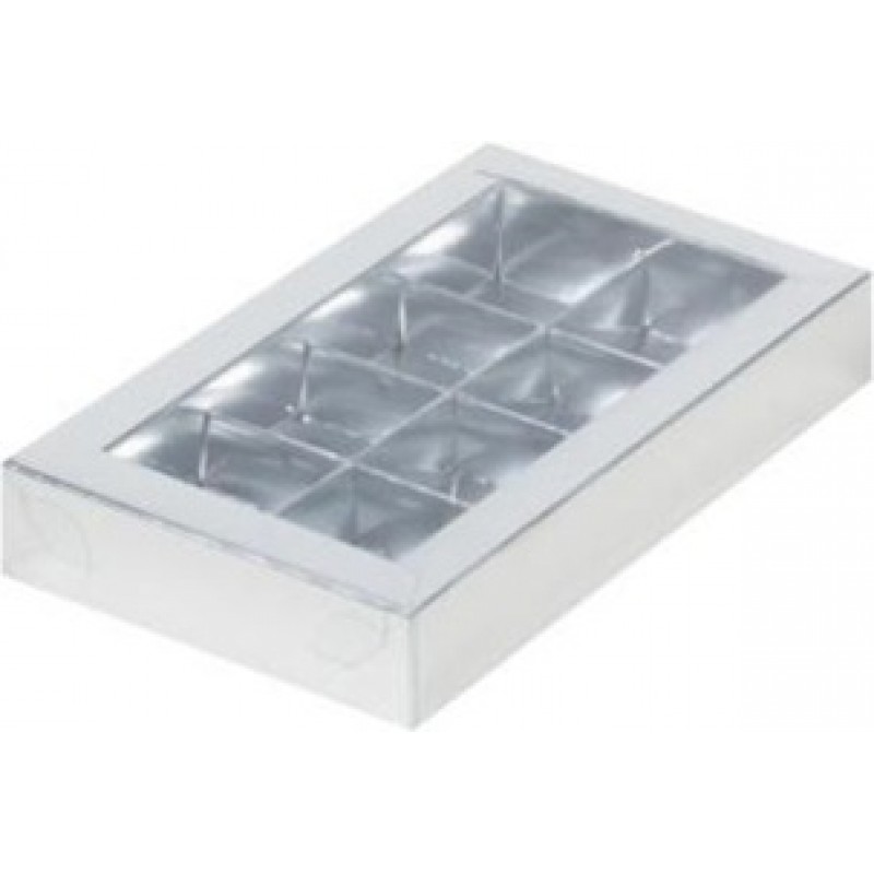 Коробка для конфет на  8шт серебро с прозрачной крышкой